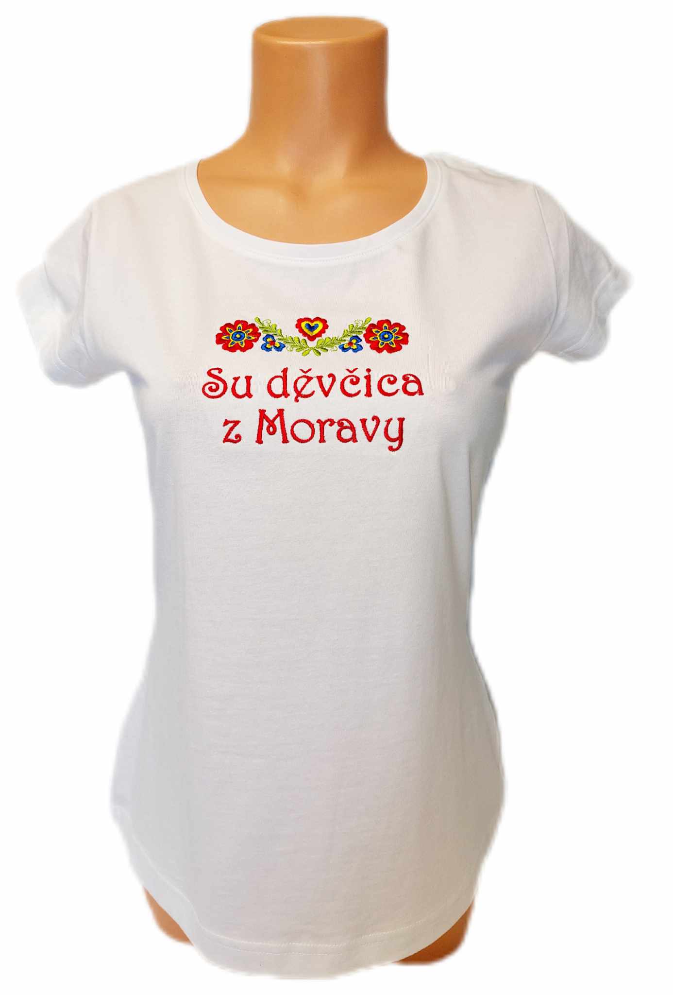 Dámské trièko s výšivkou Dìvèica z Moravy bílé